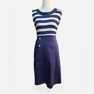 Too Fast Navy and Cream Striped Midi Dress